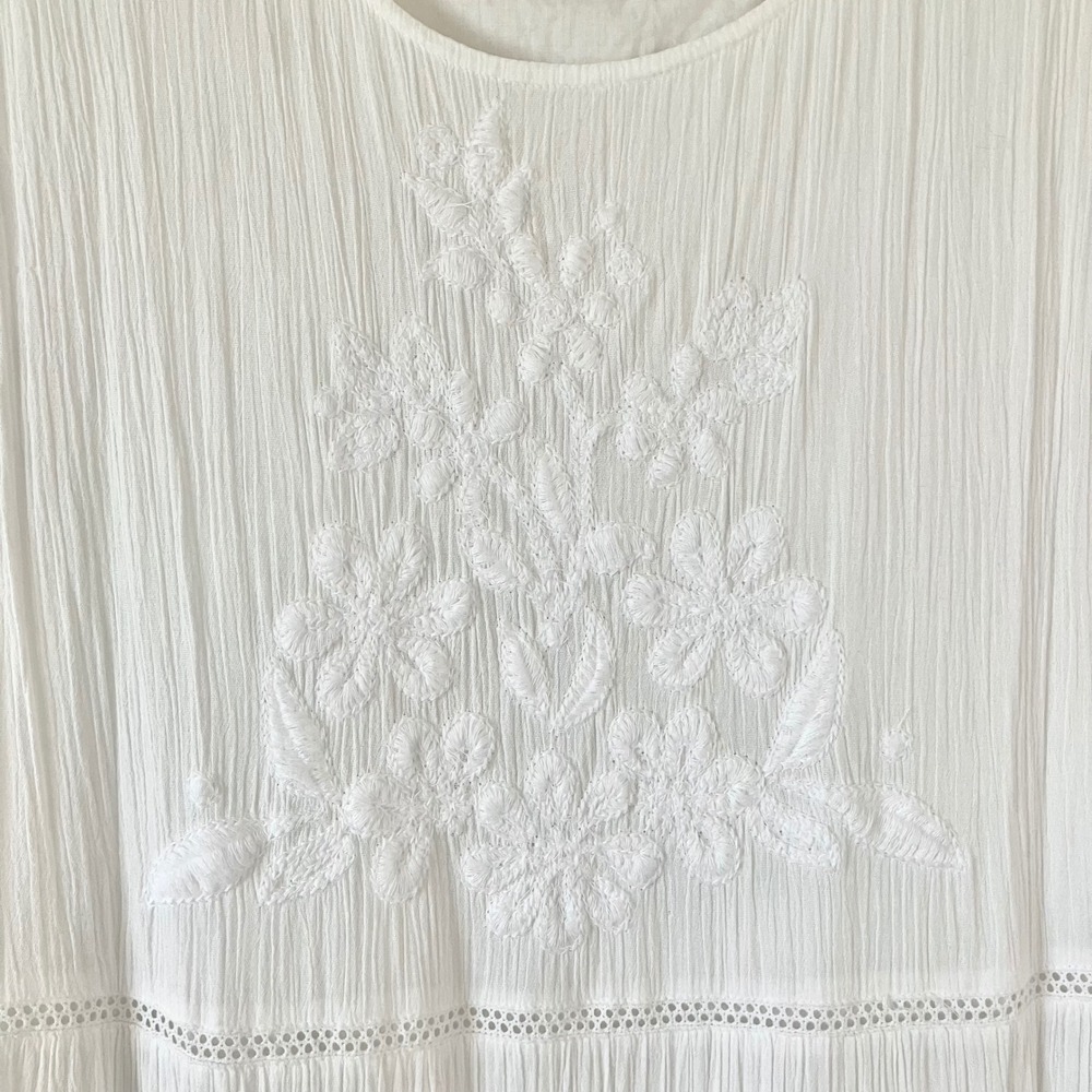J JILL Maxi Dress 4X White Embroidered Gauze Cotton Blend Tiered Boho Sleeveless - Picture 4 of 10